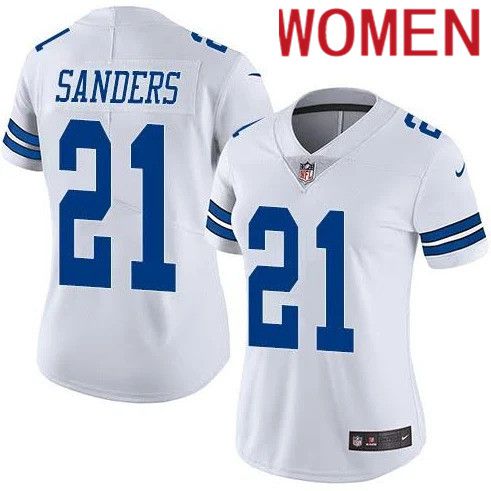 Women Dallas Cowboys 21 Deion Sanders Nike White Rush Vapor Limited NFL Jersey